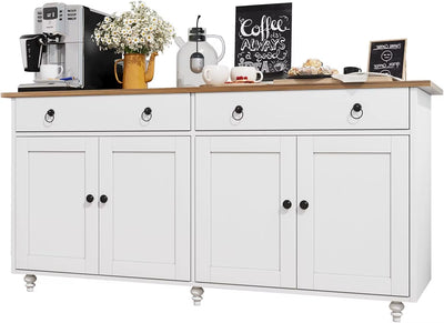 Buffet Cabinet with Storage,55" Sideboard Buffet Cabinet with 2 Drawers and 4 Doors,Modern Coffee Bar Cabinet, Wood Buffet Table